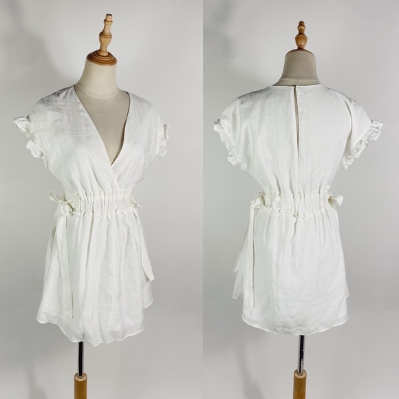 Zara Dresses & Skirts - ZARA White V-neck Side Tie Mini Dress Womens Small
